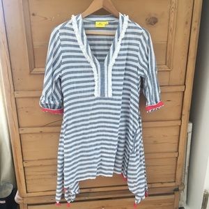 Roller Rabbit Cotton Coverup in Blue Stripes XS